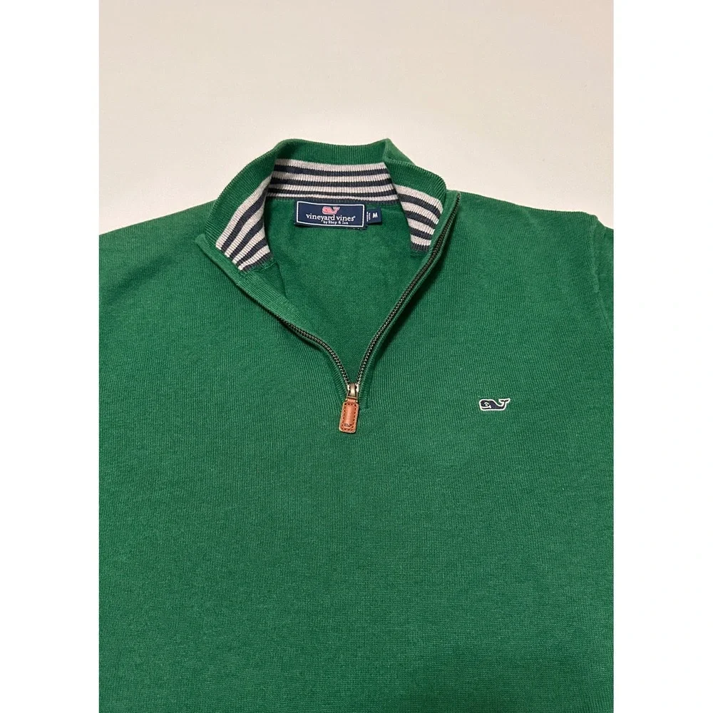 Vineyard Vines Mens Green Cotton Quarter Zip Pullover Sweater Size M RN 134578